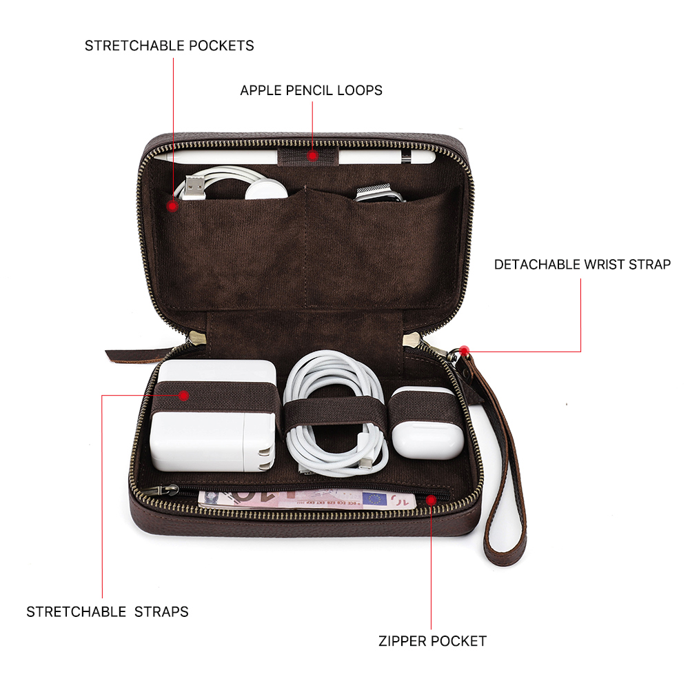정품 가죽 휴대용 USB 데이터 케이블 보관 가방, 이 - Electronics Gadgets Bag 리뷰 및 가격